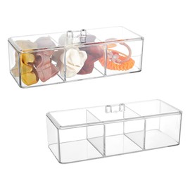 PH PandaHall 2pcs Acrylic Container with Lid 9x3.5x3.1 inch Makeup Organizer Acrylic Storage Containers Bathroom Organizers 3 Compartment for Cotton Swabs Cosmetics Dental Floss Hair Band