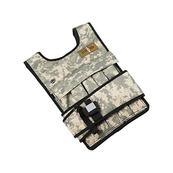 CROSS101 Adjustable Camouflage Weighted Vest with Shoulder Pads, 60 lb