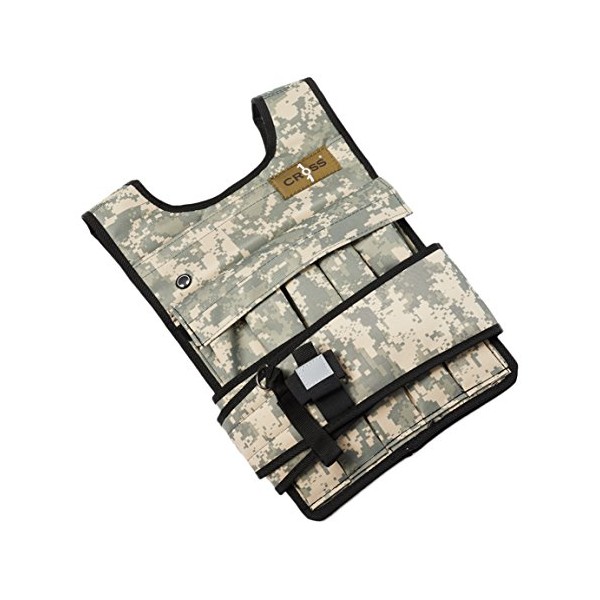 CROSS101 Adjustable Camouflage Weighted Vest with Shoulder Pads, 60 lb