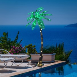 LIGHTSHARE Lighted Palm Tree, 5FT, Green Leaves and Lights