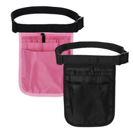 Pack of 2 Nurse Bag, Bum Bag Women's Large, Nurse Accessories, Belt Bag Work, Care Accessories, Adjustable Waist Belt with Multiple Compartments, Side Pocket Women, Black and Pink