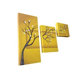 Cuadro Decorativo Moderno Pintura en lienzo canva Árbol cerezo Ocre 3 piezas (triptico) Pintado a Mano cuadro para decoración de hogar Cuadro de Pared