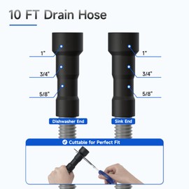 JUWO 10 FT Dishwasher Drain Hose, Corrugated and Flexible Dishwasher Hose Drain Replacement with Clamps, Discharge Hose Fits 5/8", 3/4", 1" Dishwasher End