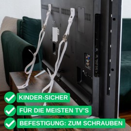 TV Tilt Lock for Screw-on, White, for TV, Shelf, Cabinet, Easy to Activate/Disable, for Toddlers, Pets, Includes Dowels and Screws, Tilt Protection Television, Furniture