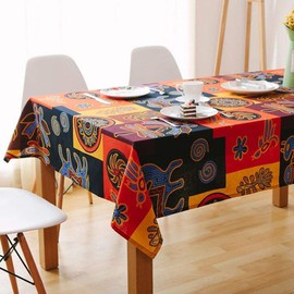 Bringsine Rectangular Cotton Linen Fashion Mayan Culture Printed Washable Tablecloth Vintage Oblong Dinner Picnic Table Cloth Home Decoration（Rectangle/Oblong, 36 x 55 Inch）