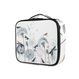 Vintage Elegant Dandelions and Dragonflies White Pattern Large Women Makeup Bag, Train Toiletry Storage Case, Portable Coin Purse Holder Zipper Pouch Travel Cosmetic Organizer for Women and Girls