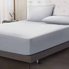 Moonlight Bedding Fitted Sheet 40 Cm Extra Deep Pocket Bed Sheets 16 inch Ultra Soft Bottom Sheet Brushed Microfiber Breathable Shrinkage and Fade Resistant (Silver, Single)