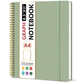Taja Spiral Graph Notebook, 8.5"x11" Notebooks for Work, Large A4 Journal for Women & Men, Grid Notebook, Journaling Notebook for Writing, Plastic Cover Spiral Journal, Green