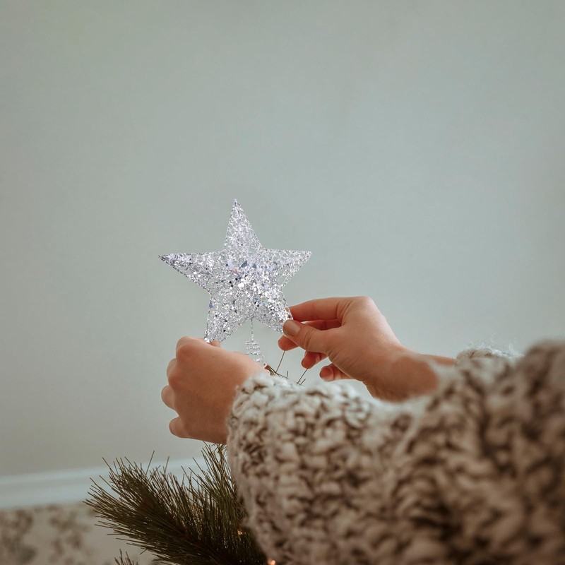 KEYIDO Silver Small Christmas Tree Topper Mini Star Tree Topper