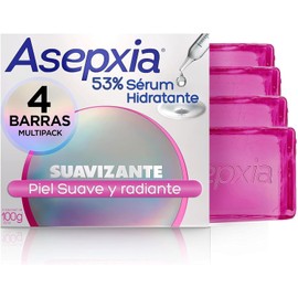 Asepxia, Jabón en barra Suavizante jabón facial y corporal, 53% Serum Hidratante, 4 x 100g