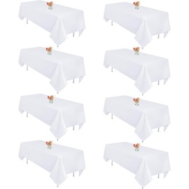 8 Pack White Table Cloth 60 x 126 Inch Rectangular Tablecloths for 8 Foot Rectangle Tables, Wrinkle Resistant White Tablecloth Washable Polyester Fabric Table Covers for Buffet Wedding Party Banquet