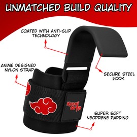 Kunaigrip Anime Weight Lifting Hooks (Pair) with Heavy Duty Wrist Straps for Men and Women - Ultimate Grip Support for Deadlifts, Pull Ups, Powerlifting, Shrugs and More