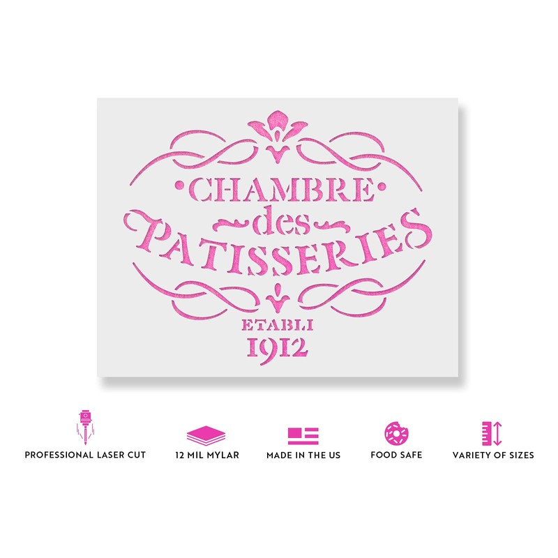 French Label Chambre des Patisseries Stencil Template for Walls and