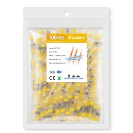 Kuject 100PCS Solder Seal Wire Connectors AWG 12-10, Yellow Solder Seal Heat Shrink Butt Connectors Terminals Solderstick Sleeve Waterproof Wire Splice Connector for Marine Boat Wire Joint