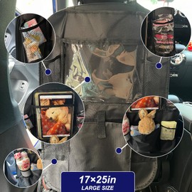 Zntezed Upgraded Backseat Car Organizer with Touch Screen 12-inch Tablet Holder, Back Seat Organizer, Travel Accessories with 6 Storage Pockets, Protectors Kick Mats