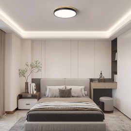 Qamra LED Ceiling Light, Ceiling Light, Black, 30 cm, Wooden Lamp for Living Room, Bedroom, Kitchen, Hallway, Dining Room, 24 W, 4000 K