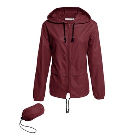 Avoogue Rain Jackets Women Lightweight Waterproof Windproof Raincoat Packable Outdoor Hooded Windbreaker Wine Red M