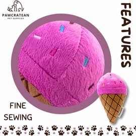 Pawcratean Dog Plush Squeaky Toy, Plush Squeaker, for Small and Medium Dogs, Interactive, Self-Entertainment, Funny Snack Style (Ice-Cream)