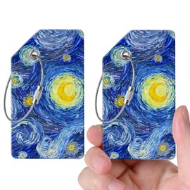 2 Luggage Tags, (1" Smaller Than Traditional) Perfect for Quick Luggage Identification with Stainless Steel Ring and Address Card for Travel and Luggage (Moon)