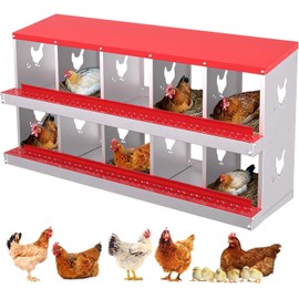 Metal Chicken Nesting Boxes, Heavy-Duty Galvanized Steel Egg Laying Box with 10 Compartments, Wall-Mountable Design for Poultry Coops, Without Stand, Red