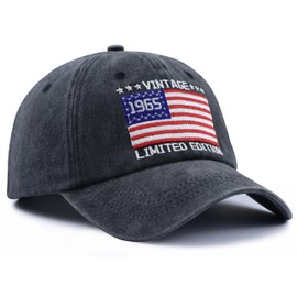 60th Birthday Gifts for Women Men, Us Flag Decor Baseball Cap, Vintage 1965 Limited Edition Hat, Fathers Day Retirement Decorations for Papa Aunt Wife Black