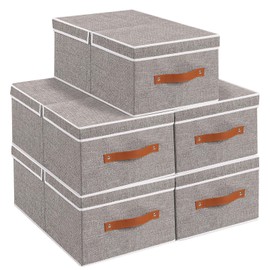 YheenLf Storage Bins with Lids, Fabric Storage Boxes, Storage Organizer Container with Handles, Collapsible Storage Cube for Organizing, Grey, 5-Pack, 18.5 x 11 x 7.9 in