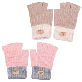 BDSHUNBF 2 Pairs Fingerless Gloves Winter Half Finger Warm Knitted Gloves for Smartphone Outdoor Cycling Running Sports