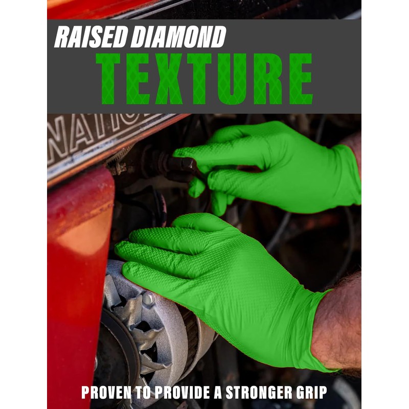 Xtremeauto Nitrile Gloves - Disposable Gloves, Diamond Grip Green -