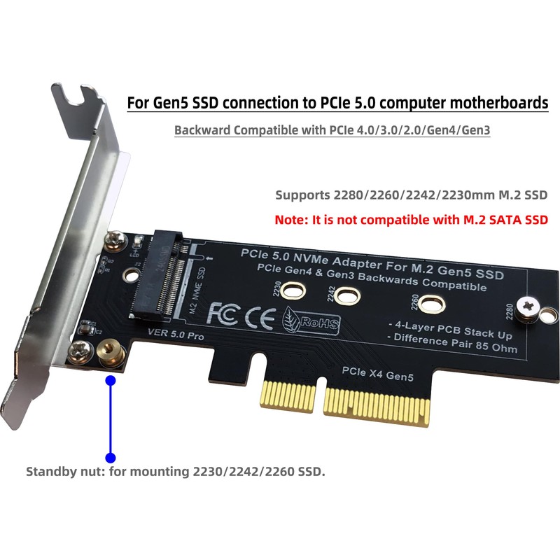 PCIe 5.0 M.2 NVMe X4 Adapter Expansion Card for PCIe5