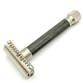 Parker THE VARIANT OPEN COMB - ADJUSTABLE Double Edge Safety Razor, Customize your Shave with a Turn of the Dial from Mild to Aggressive - 5 Blades Included (Graphite Gray)