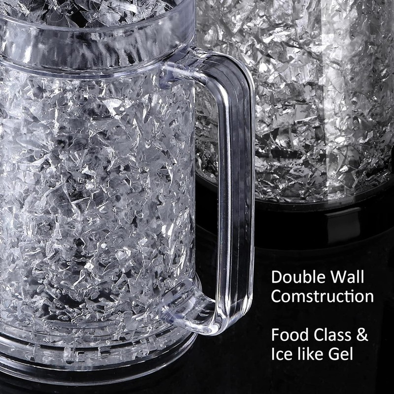 Doytn Double Wall Gel Frosty Freezer Ice Mugs Clear 16oz