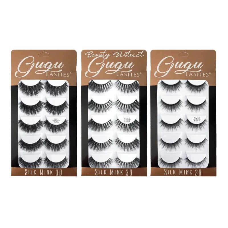 Gugu Lashes Pestañas Silk Mink 3d Fibra Seda 5 Par