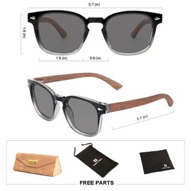 COCA TREE Polarized Lenses Vintage Wood Men Sunglasses Women 100% UVA/UVB Ray Protection (Black fade-Walnut)