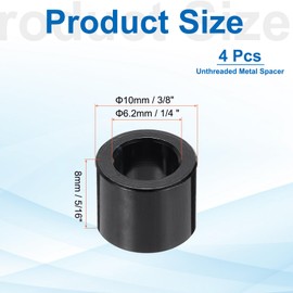 PATIKIL 4pcs M6 Aluminium Spacers, 1/4" ID x 3/8" OD Round Standoff Spacer, Unthreaded Metal Spacers for 1/4" M6 Screws Bolts, Black 5/16" Length