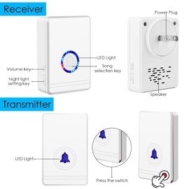 GREENCYCLE Wireless Doorbell Door Open Chime, 1312ft Long Range, Adjustable Volume 48 Chimes with LED Flash Door Chime, IP 54 Waterproof, 1 Pack Doorbell Button Only