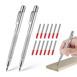 Tungsten Carbide Scriber, 2 Pcs Carbide Scriber Pen with Magnet Scribe Tool, Etching Pen With Clip with Extra 12 Replacement Marking Tip for Glass, Ceramics, Hardened Steel, Metal Sheet