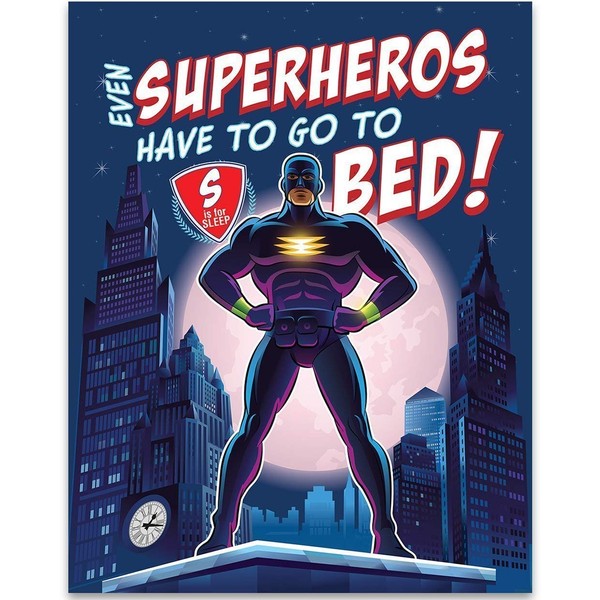 Even Superheroes Have to Go To Bed - 11x14 Unframed Art Print - Great Funny Decor Under $15 for Kid's Room