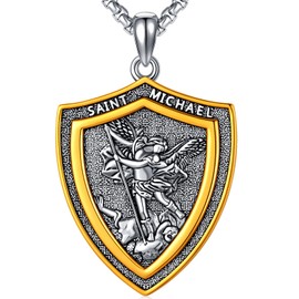 XIXLES Saint Michael Necklace 925 Sterling Silver Archangel St. Michael Medal Pendant,Saint Michael Amulet Jewelry for Men with 22 in Chain
