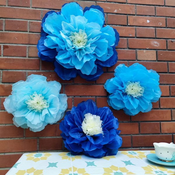 Mybbshower Blue Navy Tissue Paper Flower for Floral Wall DIY