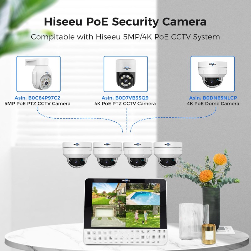 Hiseeu 360° Security Camera Outdoor with HD Night Vision,4K POE