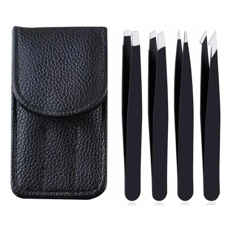 Pinzas De Cejas Profesionales De Acero Inoxidable 4 Piezas Negro