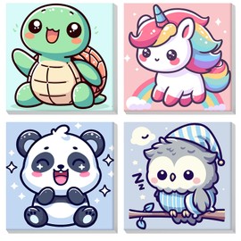 MOGTAA 4 Pack Paint by Number for Adults Beginners with Frame, Animals Paint by Numbers for Kids, Acrylic Paint by Number on Canvas, DIY Oil Painting by Number Kits for Gift Decor 20x20cm