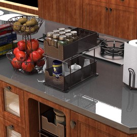 Simple Houseware 2 Tier Sliding Cabinet Basket Organizer Drawer, Bronze