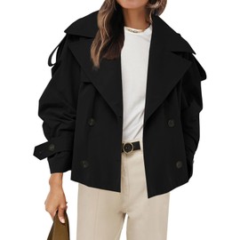 Tankaneo Womens Cropped Trench Coat Casual Double Breasted Short Jacket Fall Fashion Outerwear with Belt