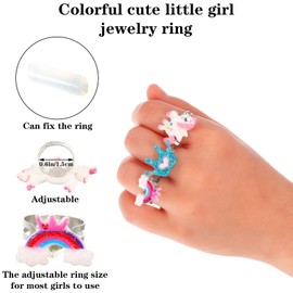 Heyu-Lotus Pack of 12 Children's Unicorn Bracelet Ring Set, Girls Jewellery Beads Bracelet with Colourful Adjustable Rings, Friendship Jewellery for Birthday Party Favours