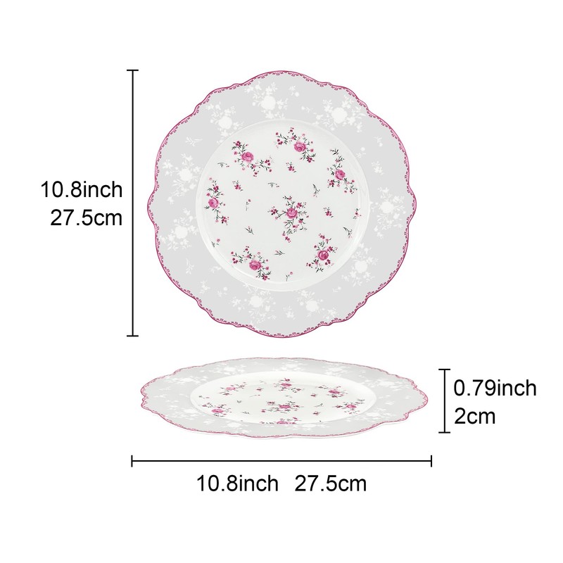 fanquare 10 Inch Porcelain Dinner Plates Set of 4, Lace