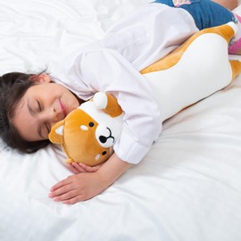 Aiuidun Long Shiba Inu Plush Body Pillow Giant Stuffed Animal Corgi Dog Plush Toys Hugging Pillow, Soft Long Dog Sleeping Cushion Gifts for Girls Boys (Yellow, 90cm/35.4inch)