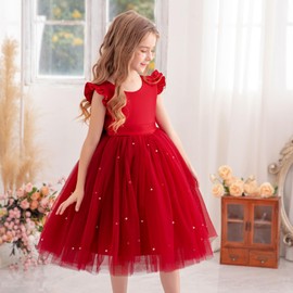 KAQININI Flower Girl Dress Wedding Guest Ruffle Tulle Satin Party Birthday Princess Dresses Pageant Gown Kids Short