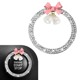 Hovom Cute Bow Bling Car Push Start Button Decoration Ring, Crystal Rhinestone Engine Start Button Cover, Push to Start Sticker Car Decoration, Automotive Key Ignition & Knob Bling Ring (White)