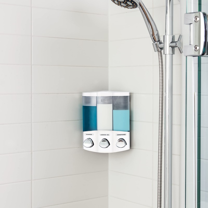 Croydex Triple Soap Dispenser, Shower Dispenser Wall Mounted, Lifts Off
